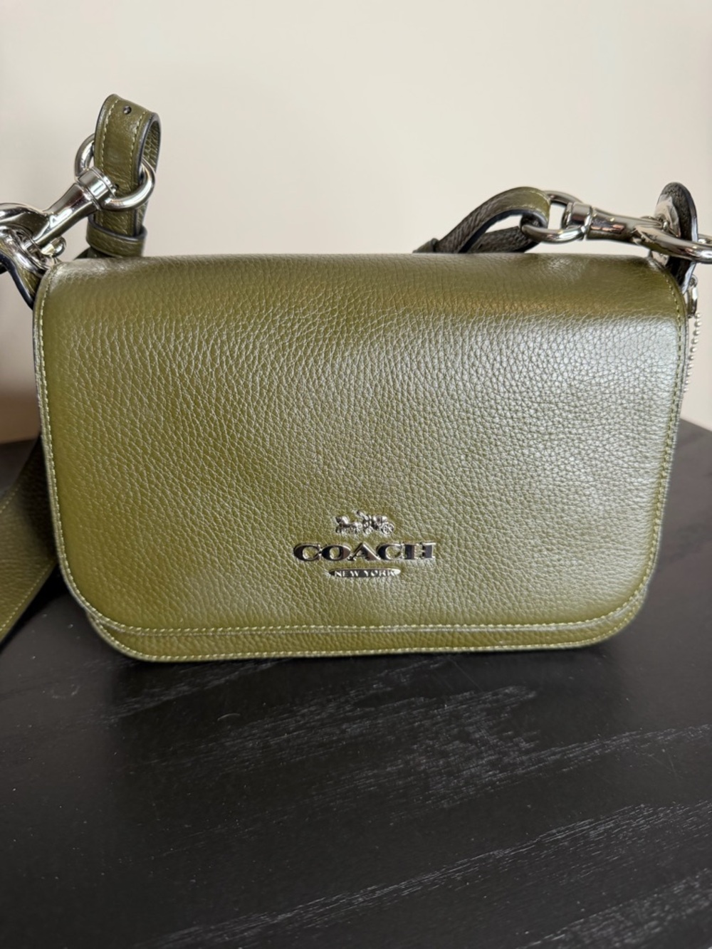Coach Olive Green Pebbled Leather Crossbody Bag